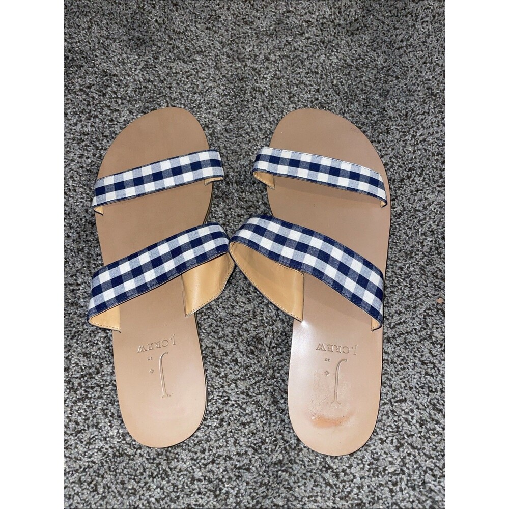 J.Crew Women's Sandal Plaid Leather/Farbic Straps Slide Flip Flop Shoes Size 9